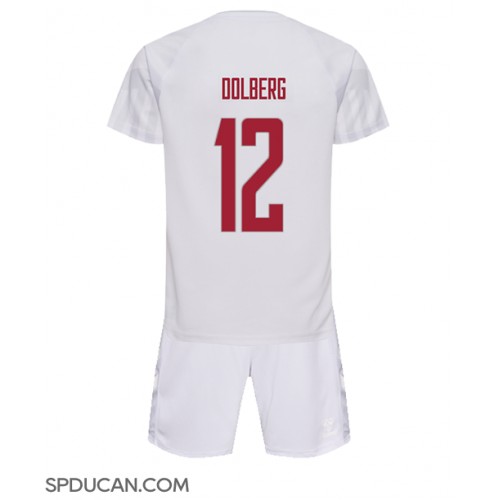 Dječji Nogometni Dres Danska Kasper Dolberg #12 Gostujuci SP 2022 Kratak Rukav (+ Kratke hlače)